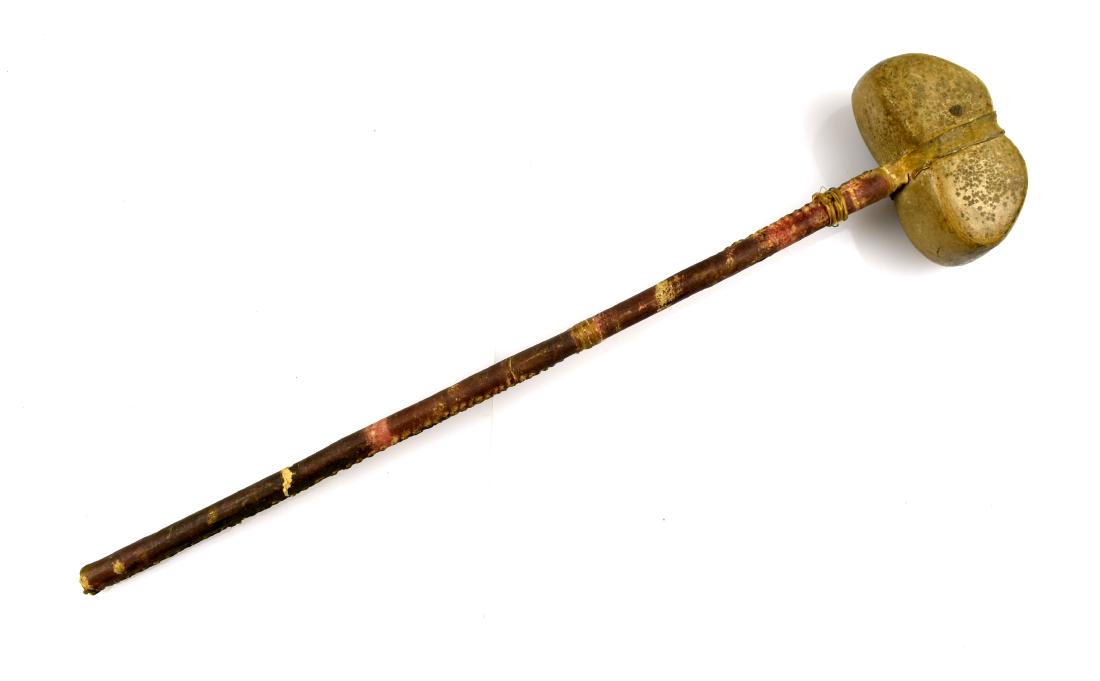16-1/2" Decorative War Club: Tourist trade item (post 1950) with an engraved eagle on each face of the club. Leather wrapped handle. Decorative only.
