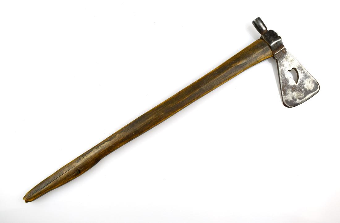 18" Pipe-Axe Tomahawk: Appears to be an old head with touch mark on a new handle. Heart Cutout. Head measures 5-1/2"x2-3/8"