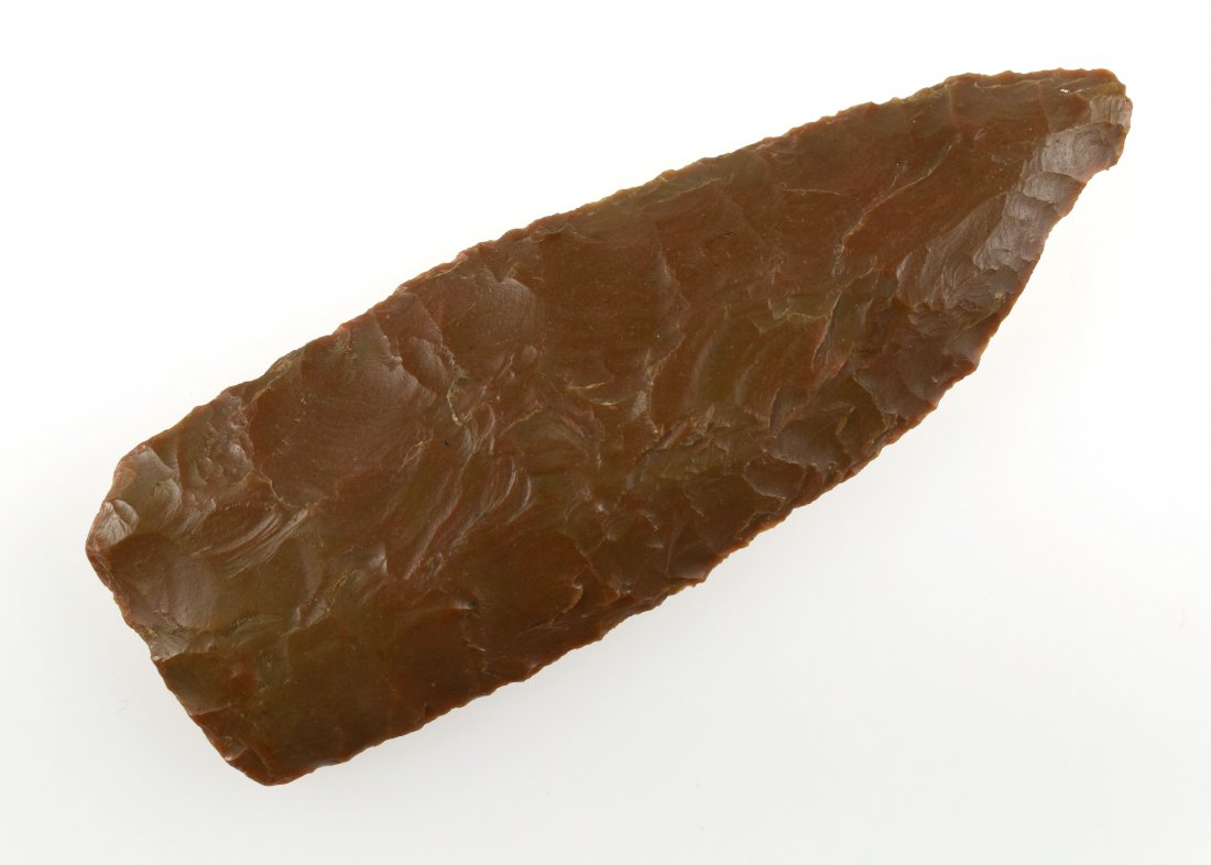 3-13/16" G-8+ Paleo Knife - Jackson COA: Nice example from Kentucky in Carter Cave Flint. Exceptionally well flaked example. Jackson G-8+ COA.