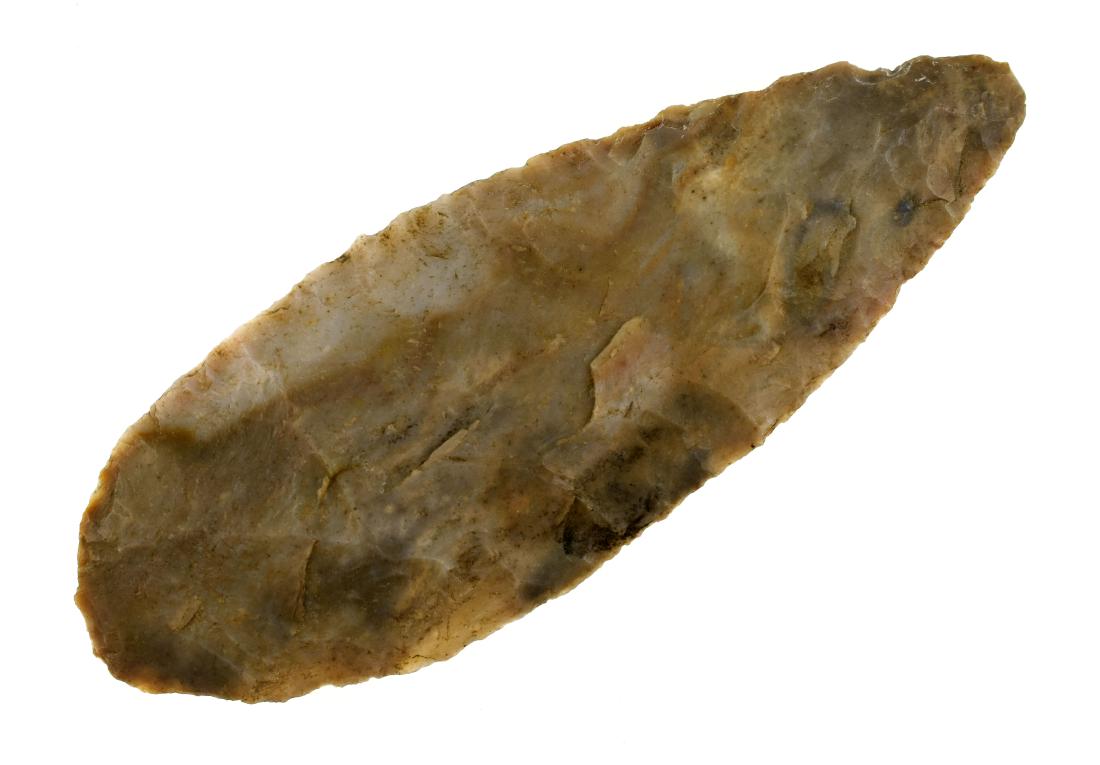 4" Adena Blade: Excellent highly colorful example from Kentucky. Boyle Chert. Ex Colorado estate collection.
