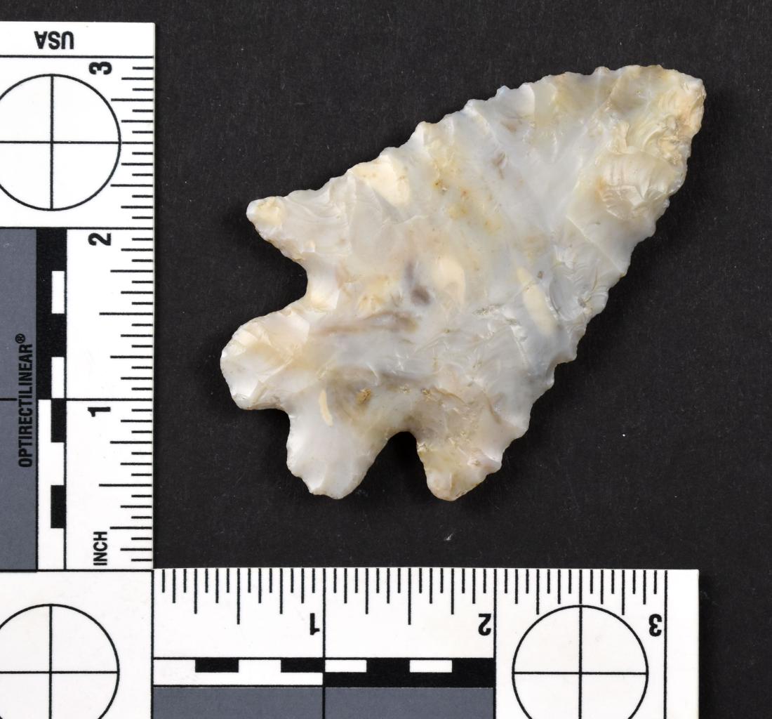 World Class 3 5/16" McCorkle - Jackson G-9 COA: Stunningly pretty highly translucent Flint Ridge example with great symmetry and lethal serrations. Extremely thin and expertly crafted as well. Found in Clinton Co., Ohio. Ex- Jason Smith Collection.