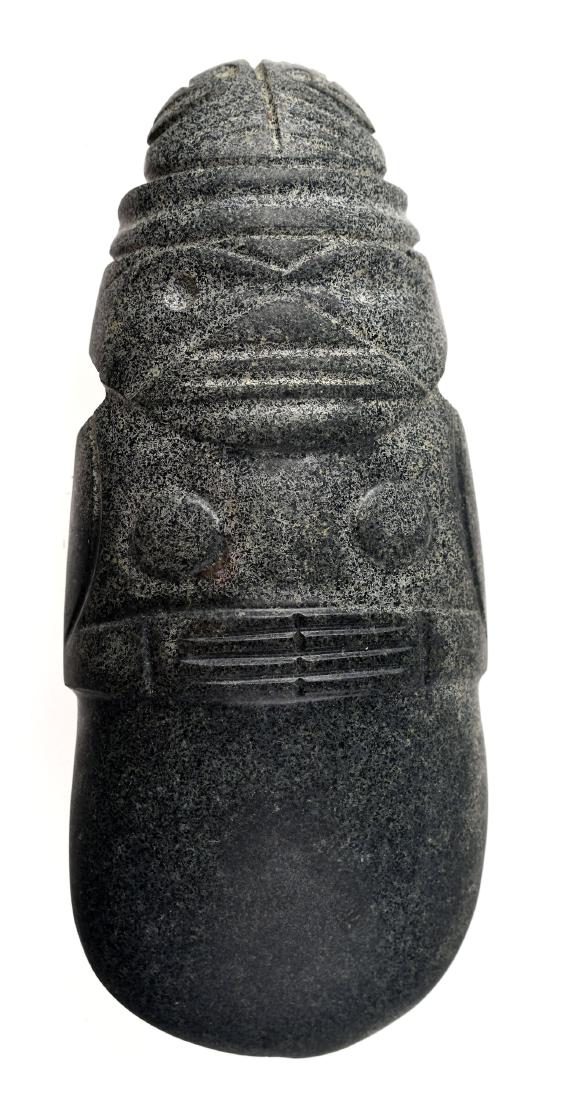5 3/16" Pre-Columbian Axe God - Puttera COA: Gorgeous example made of gray hardstone/diorite/diabase. High degree of polish over its entire surface. Measures 5 3/16" long x 2 1/4" wide. Dates to 100 - 700 A.D. according to Puttera. Ori