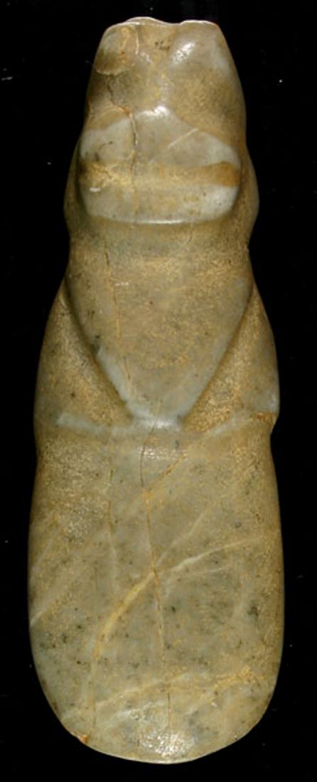 Extra Pretty Jade Axe God: Pre-Columbian. Costa Rica. A.D. 1-500. Extra pretty and simply perfect. 3 1/2" x 1 1/4".