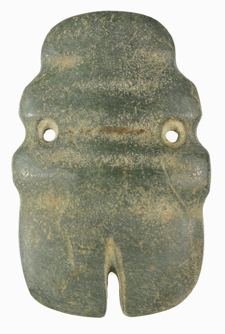 Great Pre-Columbian Axe God: This piece has the original patination and great form. Costa Rica. A.D. 1-500. Measures 2 3/8" tall x 1 1/2" wide.
