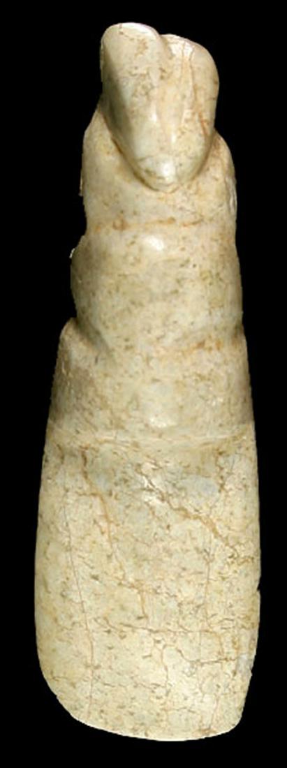 Great Pre-Columbian Jade Axe God: Costa Rica. A.D. 1-500. Super example of quality craftsmanship. Calcified Jade. Measures 2 1/2" x 3/4".