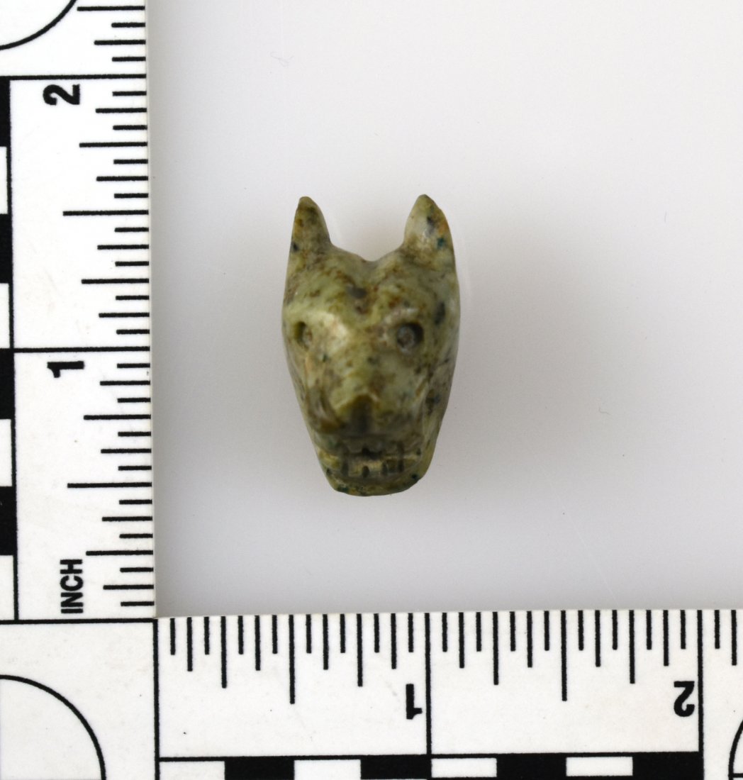 1-1/8" PreColumbian Jaguar Effigy Bead: Jade/Greenstone example from Central America. Ex Miller Collection.
