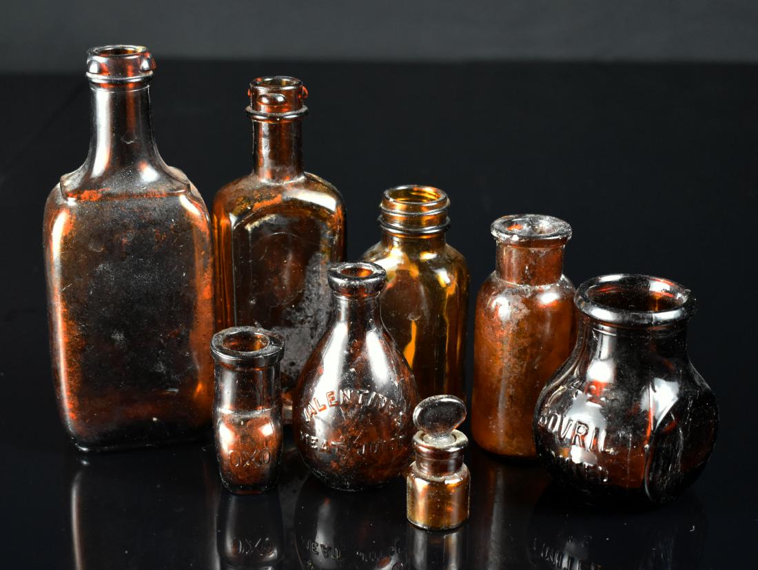 Large lot of Various Vintage Brown Bottles: Many sizes.