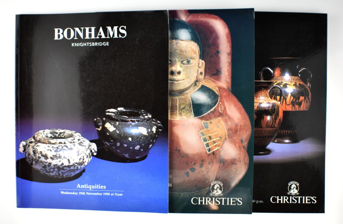Three Bonhams/Christies Auction Catalogs: 3 Nice Catalogs covering Ancient Antiquities from around the world with a focus on Roman, Egyptian, and PreColumbian items.