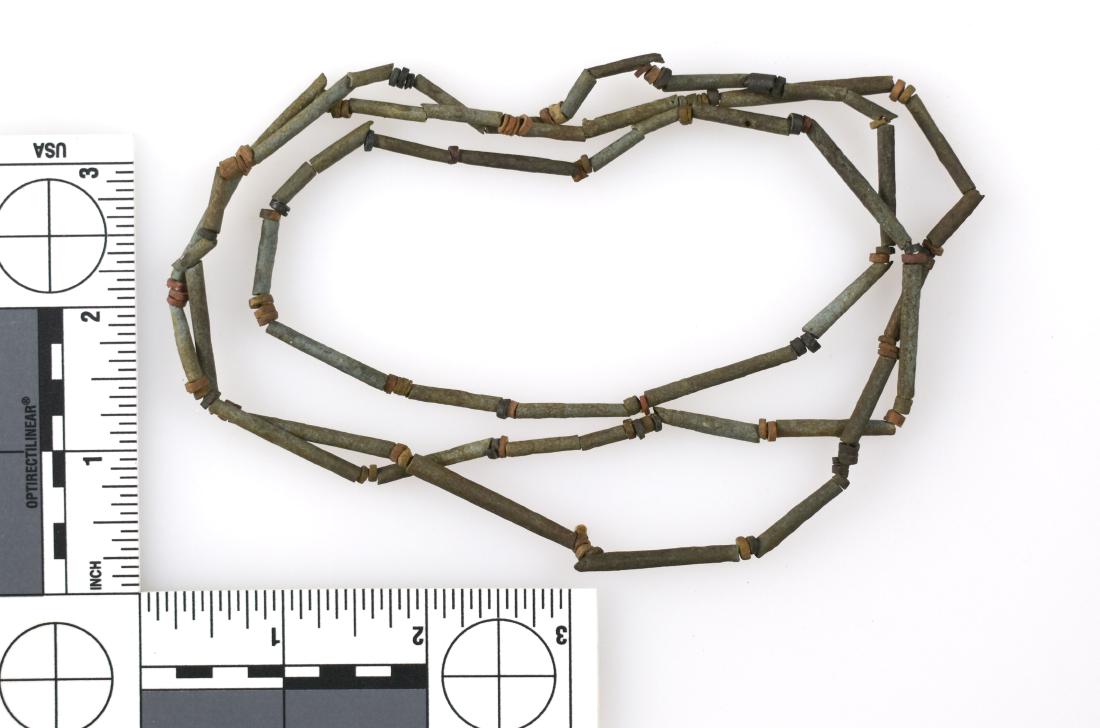38.5" Egyptian Mummy Bead Necklace: Excellent exmaple with long and short beads formerly of the Miller and H.B. Greene Collections.