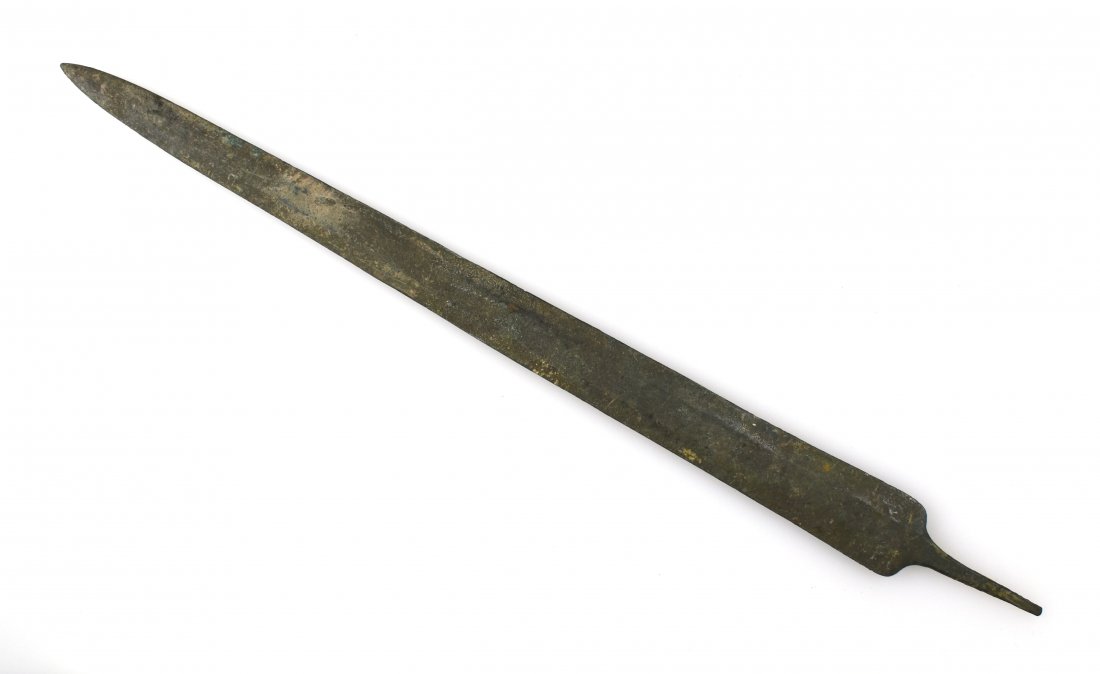 14-5/8" Luristani Bronze Spear: Heavily patinated example dating to 1000-800 BCE. Excellent condition.