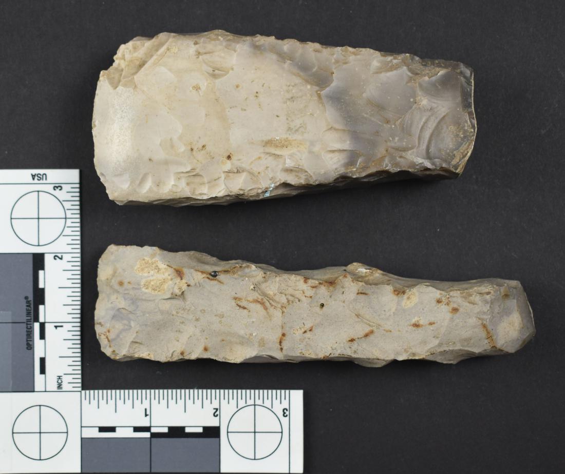 Pair of Danish Flint Celts: One 5-1/4", the other 6-1/4". Gray flint examples from Denmark. Ex Miller Collection.