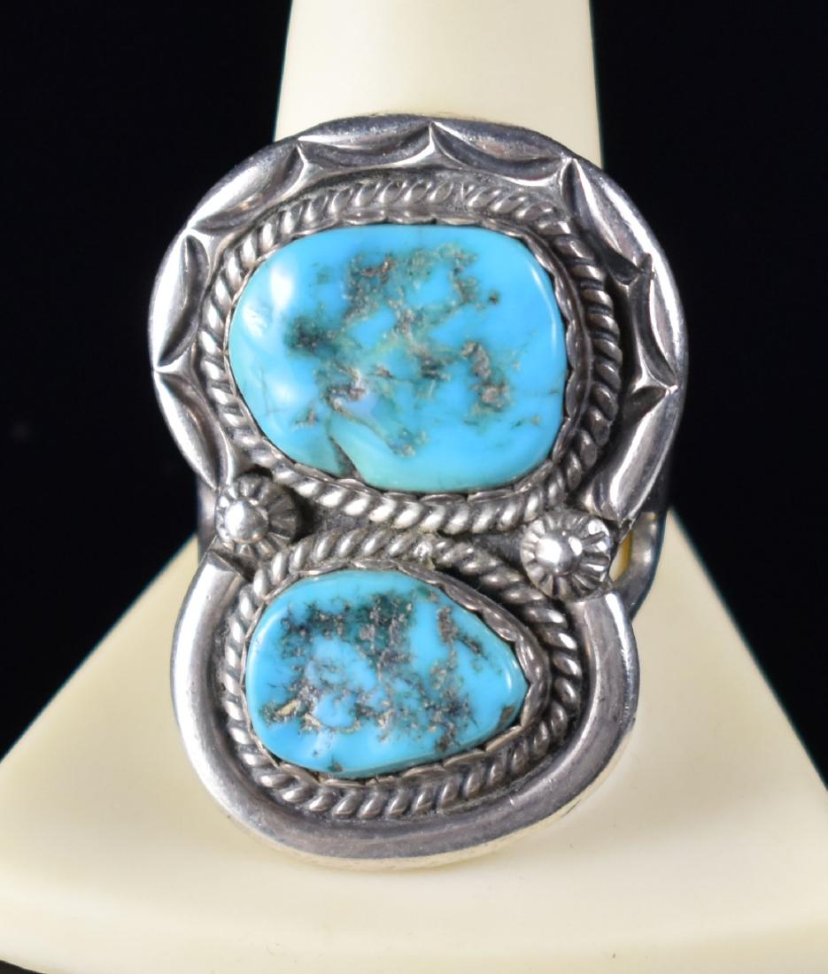 Ben Duboise Vintage Navajo Silver Ring Sz 11.: Nicely made Turquoise ring with silver content not marked. Made by noted Navajo Silversmith Ben Duboise. 17.1grams total weight. Size 11