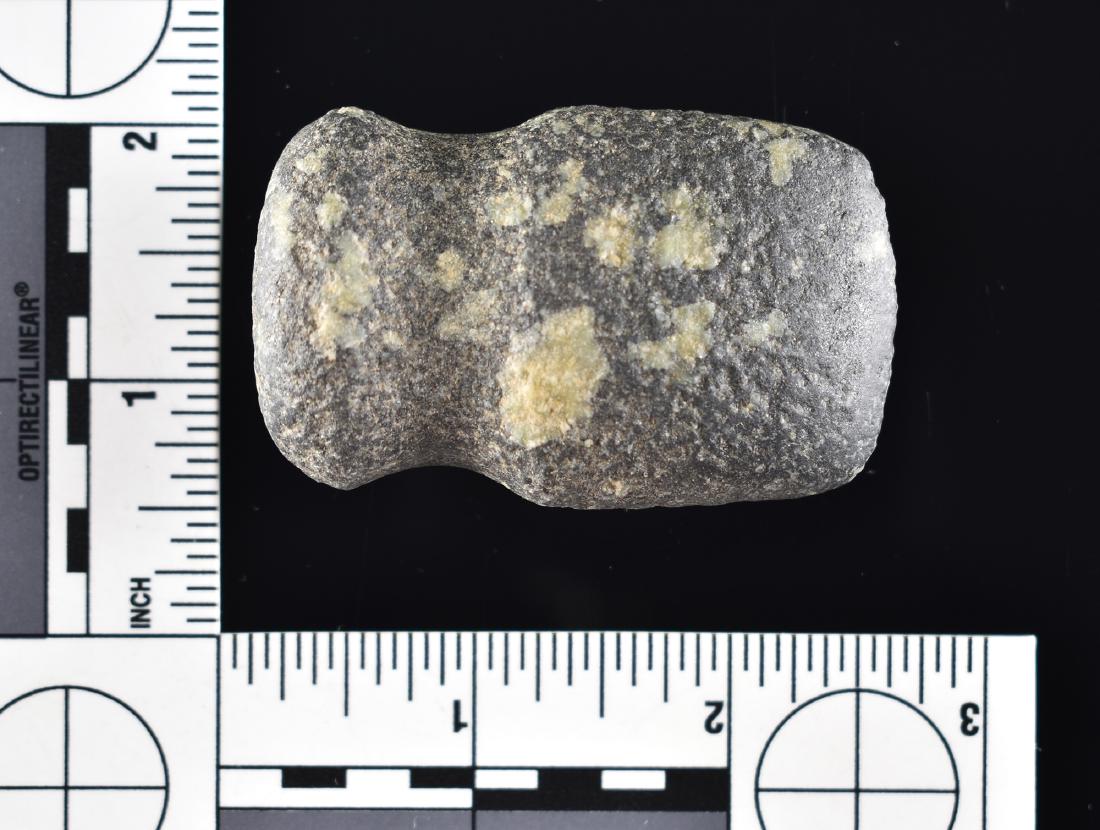 2-7/16" Full Groove 'Pocket' Axe: Nice example in Porphyry from Indiana. Good use wear and poll polish.