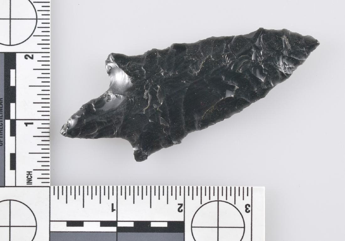 4" Teotihuacan Spear: Nice example in black obsidian from the Dr. Paul Park Collection. Mexico.