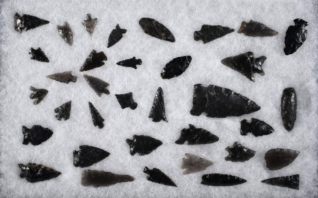 8x12 Display of California Obsidian: Excellent decorator frame of points from California. Ex Rohrer Collection.