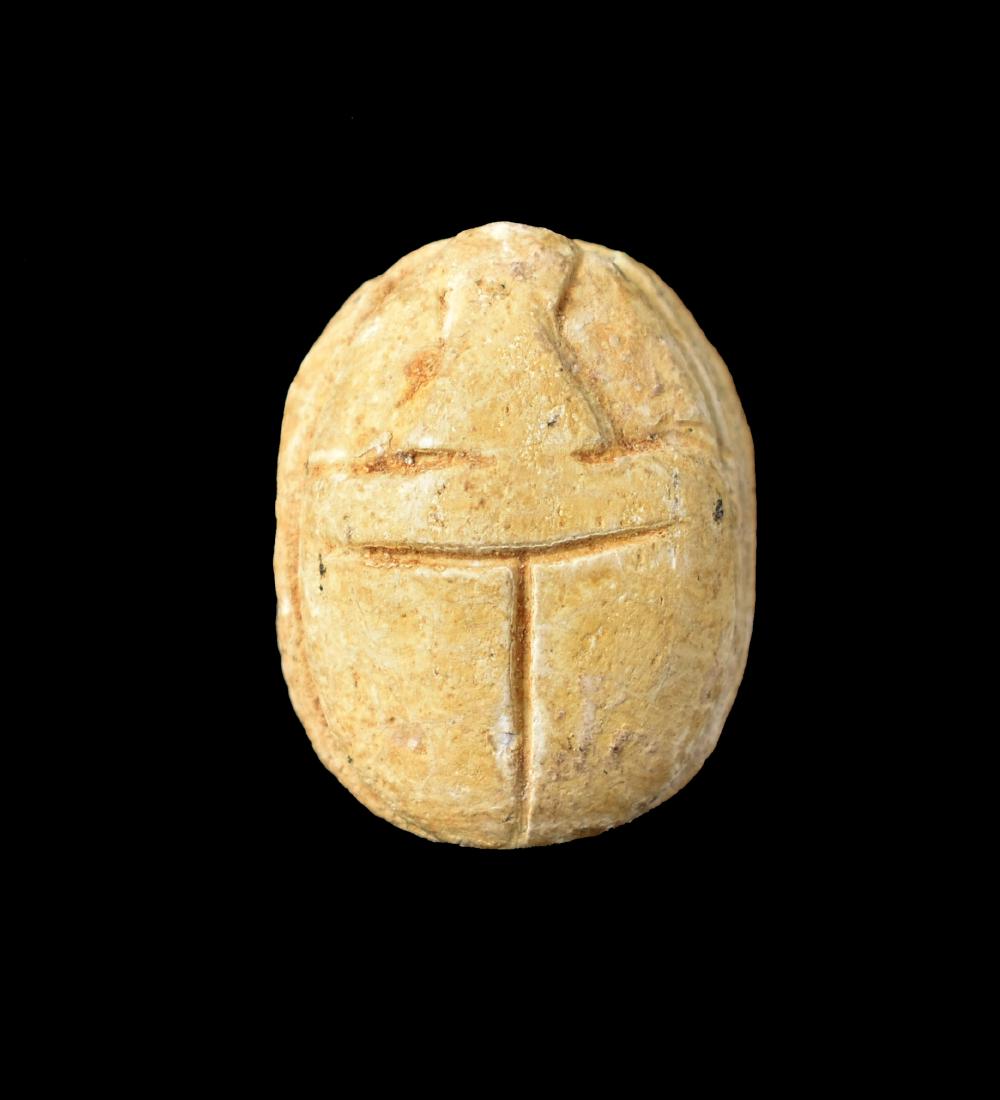 14.55mm GREAT ANCIENT EGYPTIAN STEATITE SCARAB - NEW: Steatite Scarab. Superbly cut, high quality piece. 'Just Lord Khepre-Ra'. Thutmoses III Egypt.