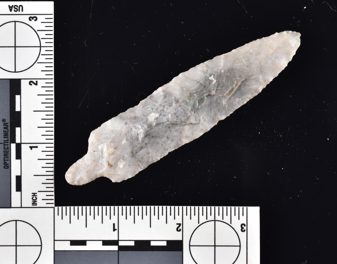 4-1/4" Narrow Stemmed Adena: Nice example in a high grade Chalcedony from Ohio.