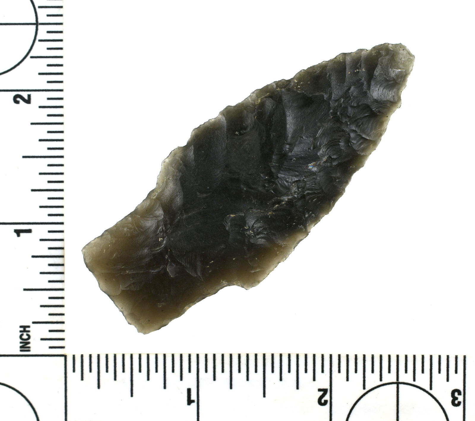 2-7/8" Scottsbluff Knife: Nice Obsidian point from Lassen Co., California. Ex - Robert Beckett Collection.