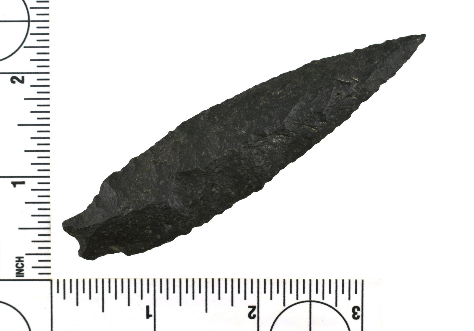 4" Pinto Basin: 'Sloping Shoulder' subtype example in fine grained basalt from Lassen Co., California from the Robert Beckett Ranch Collection. Rare in this size. Most are smaller.