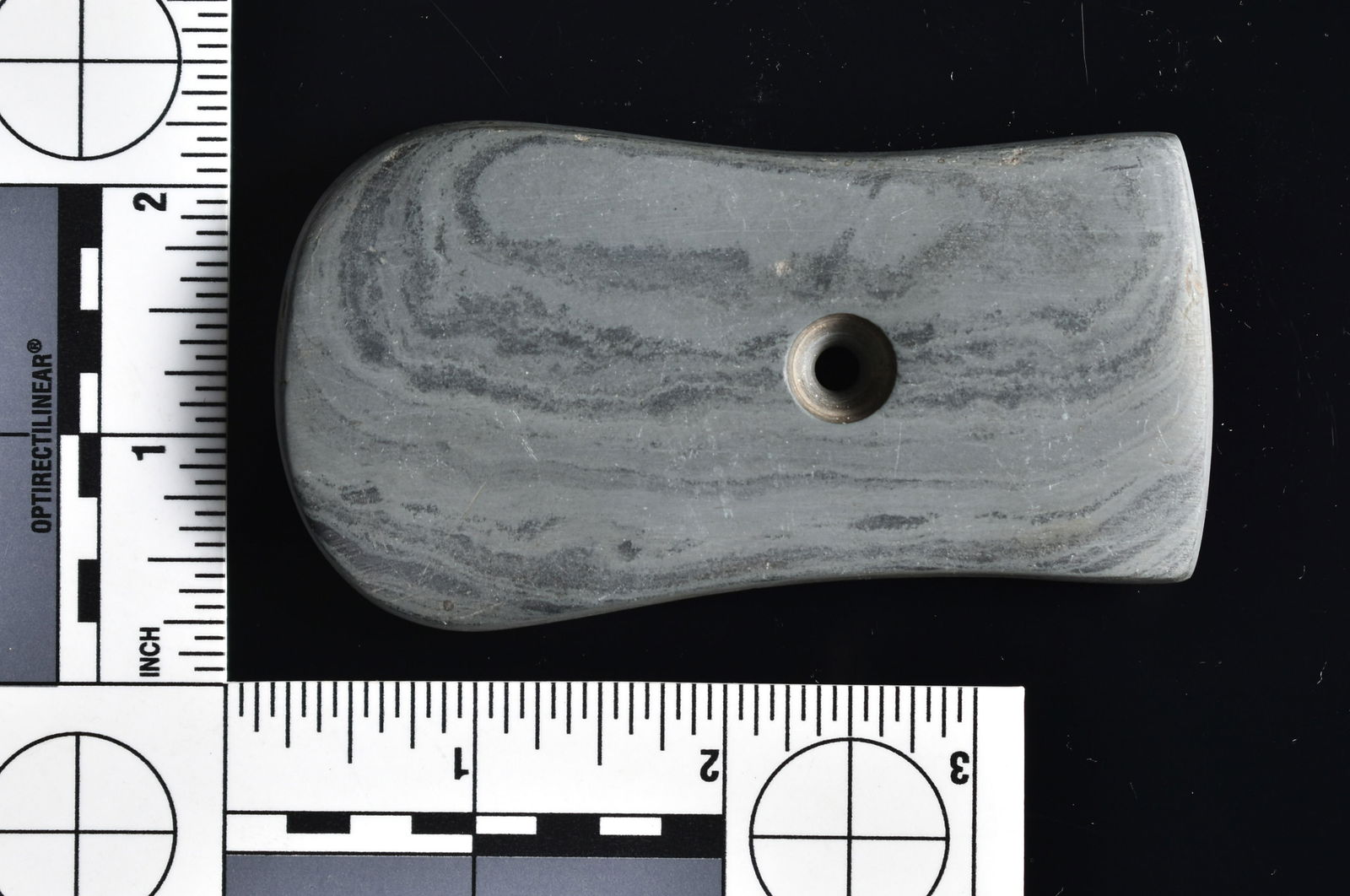 3-3/4" Keyhole Pendant: Green Banded Slate example from Ohio. Collector polish present.