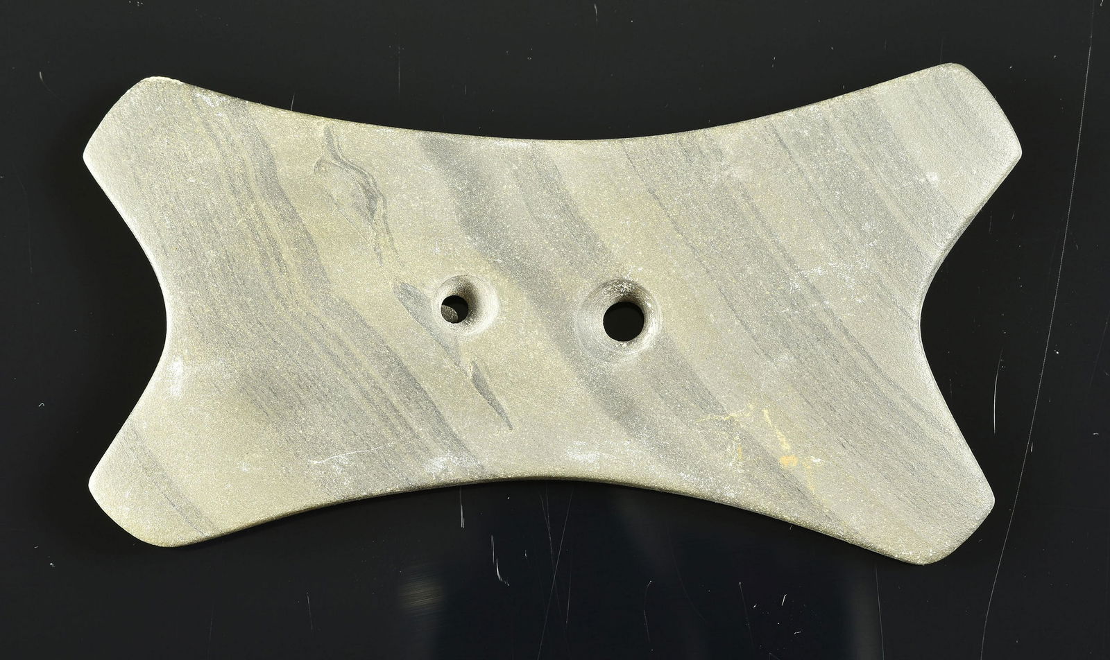 4-1/4" Quadriconcave Gorget: Nice example with lime deposits. Pennsylvania.