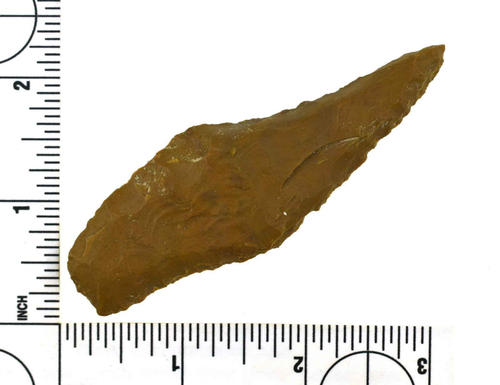 3-9/16" 4 Bevel Knife: Jasper example from the Robert Beckett Ranch in Lassen Co., California. Nicely flaked!