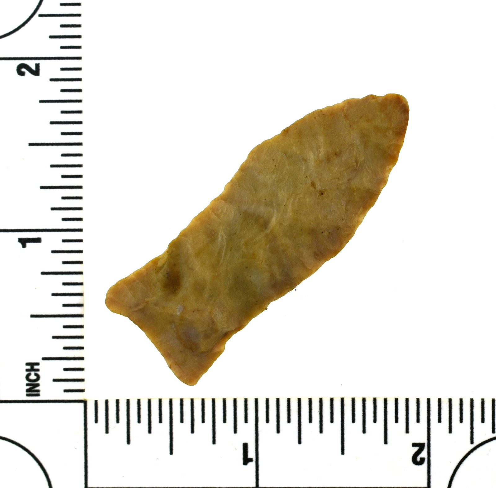 Fine 2 1/8" Carter Cave Beaver Lake: Great symmetry, flaking, thinness, and color. Old writing reads - 11-300, OHIO.