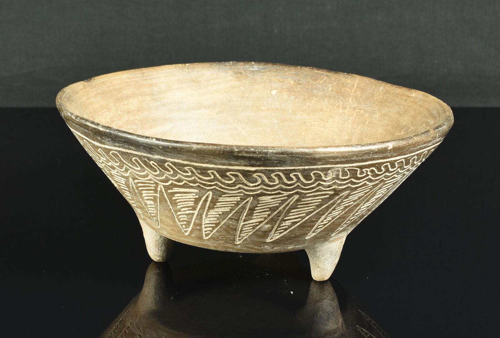 8x3.5" Jalisco Pepper Grater Bowl: Nice SOLID PreColumbian Bowl with root traces and mineralization. Ex Dorn Collection. Mexico. Nice glaze as well.