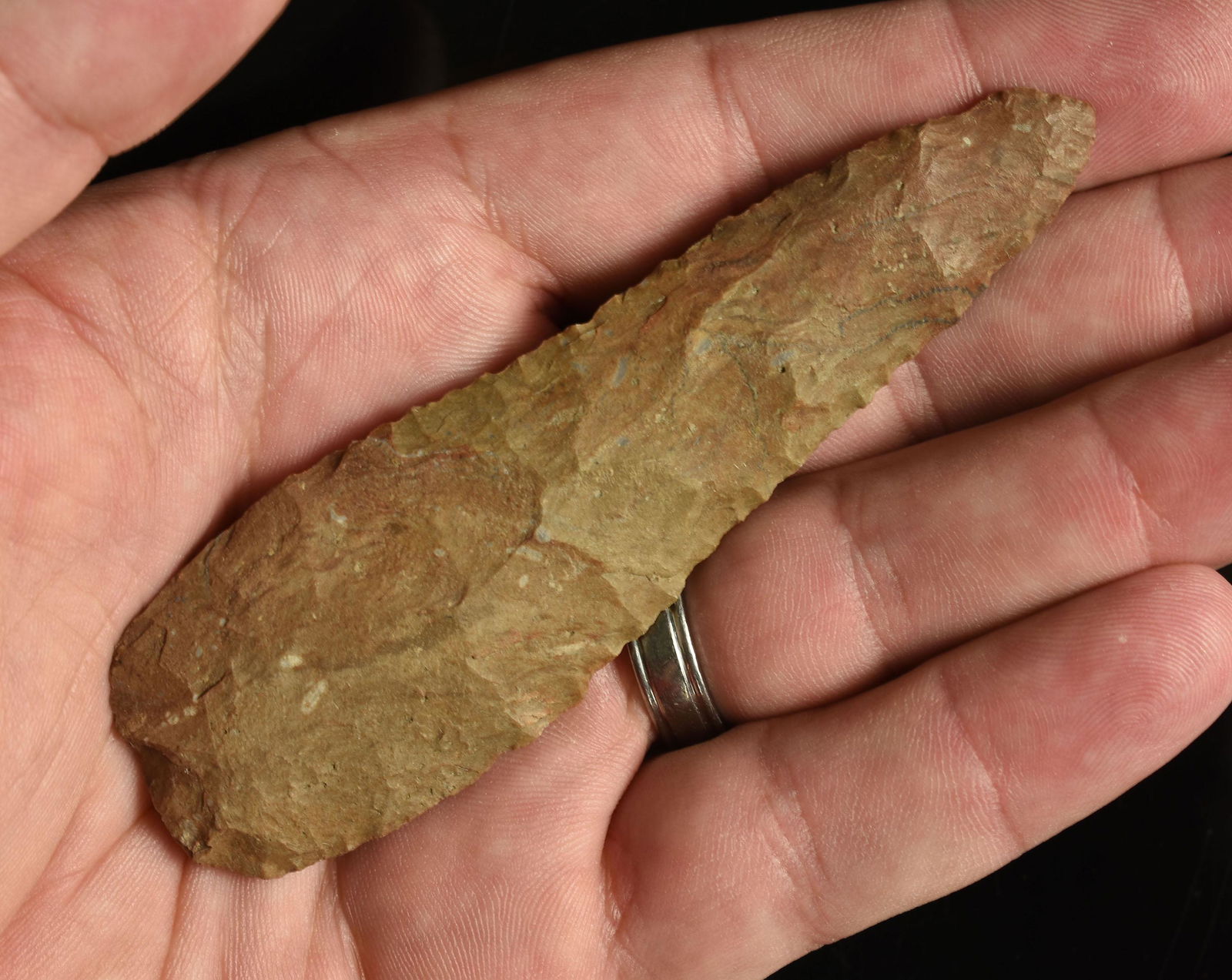 4-3/16" Archaic Knife: Nice Dover Chert example from Tennessee. From the Sam Swarey Estate Collection.
