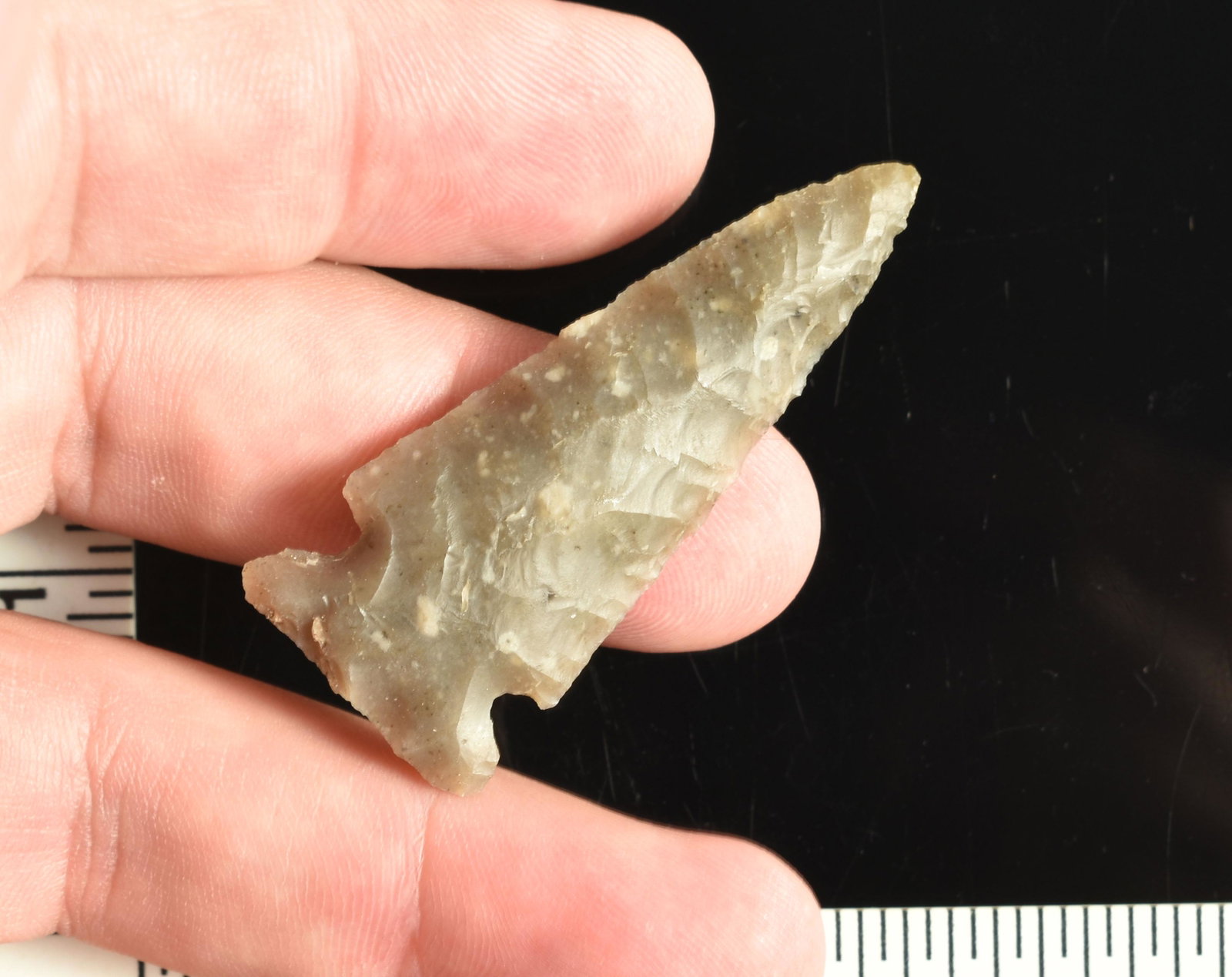 2 1/8" Ensor: Made of highly translucent root beer colored Edwards Plateau Chert. Good size and nice eye appeal. Found in Williamson Co., Texas. Ex- Meszaros Collection.