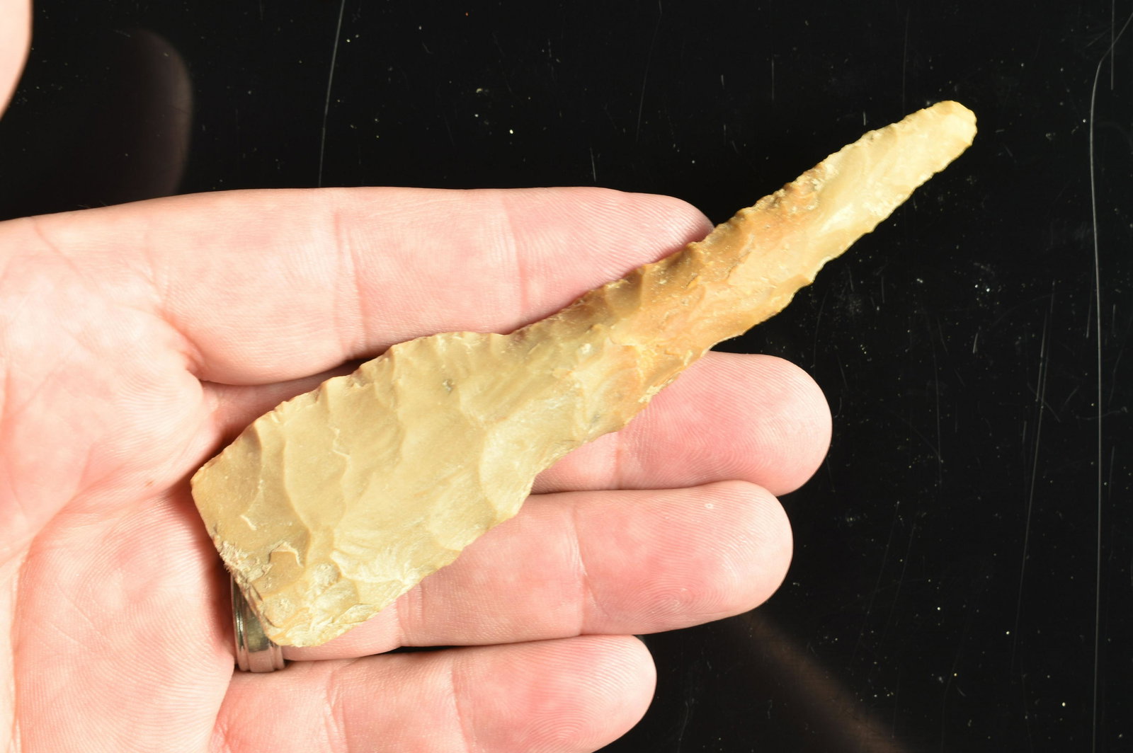 4-9/16" Paddle Drill: Camden Chert example from Dickson Co., Tennessee. Ex Swarey Collection.