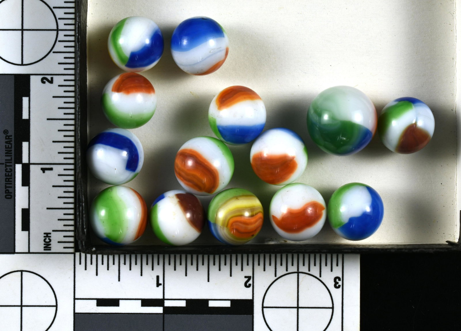 14 Vintage Marble King Tricolor Marbles: Brown, Blue, Green Vintage marbles!