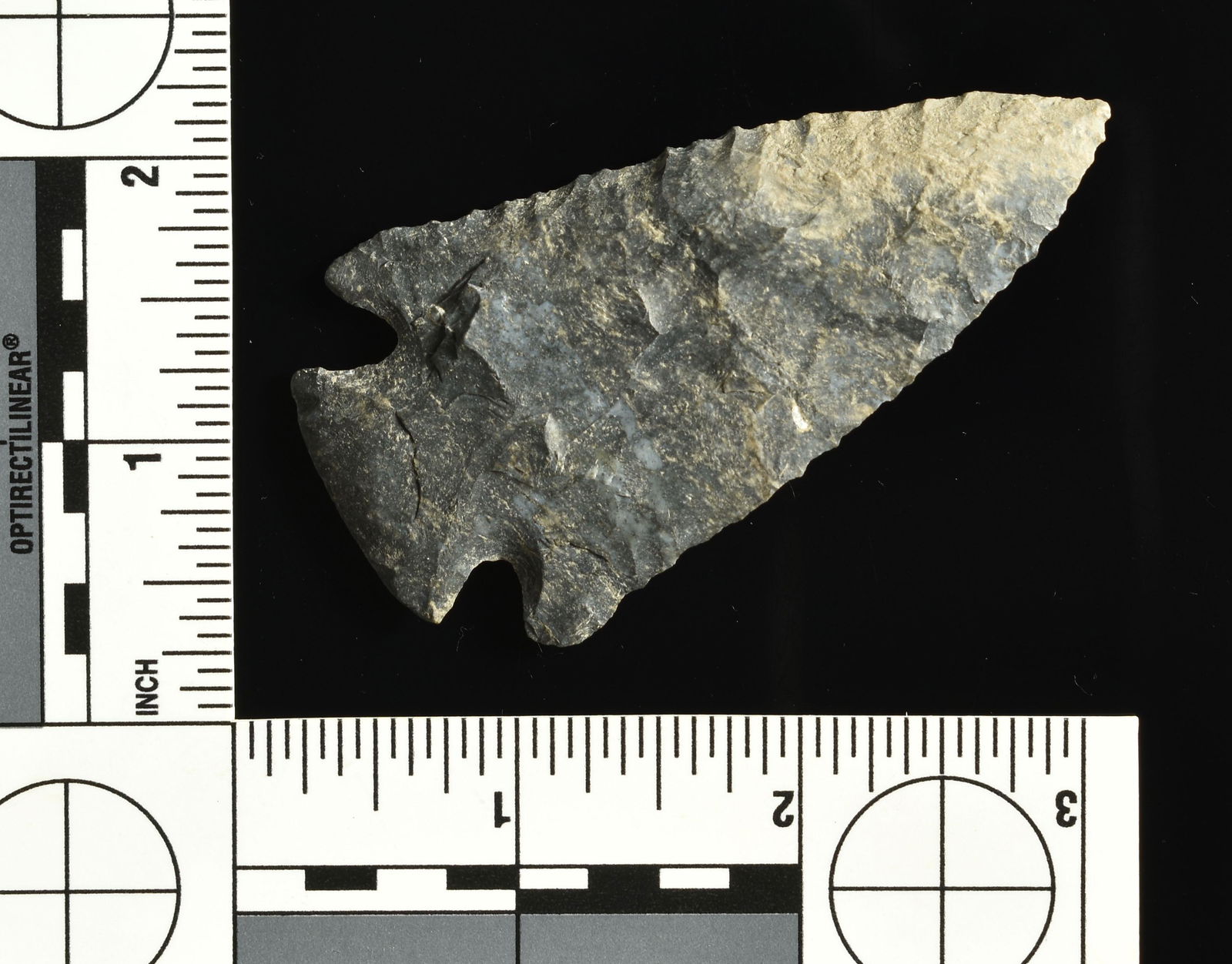 World Class 3 1/8" Lost Lake - Jackson G-10 COA: Fabulous in every detail. Serrations. Symmetry. Form. Thinness. Color. Made of gray and black Upper Mercer Chert. About as good as they get. Found in Pike Co., Ohio. Ex- Carl Grey Collection. Jackson