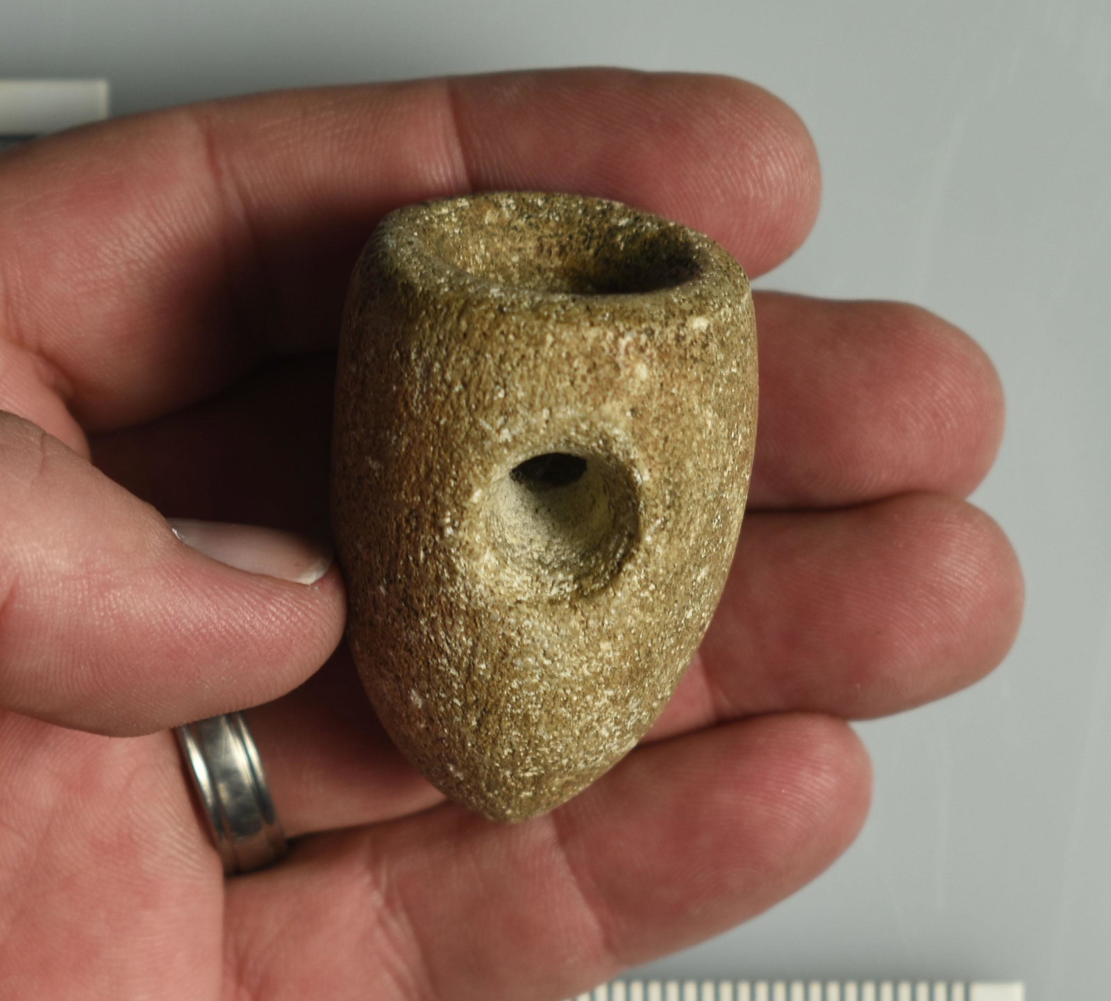 2-1/16" Fort Ancient Pipe: Limestone example found along the Ohio River.