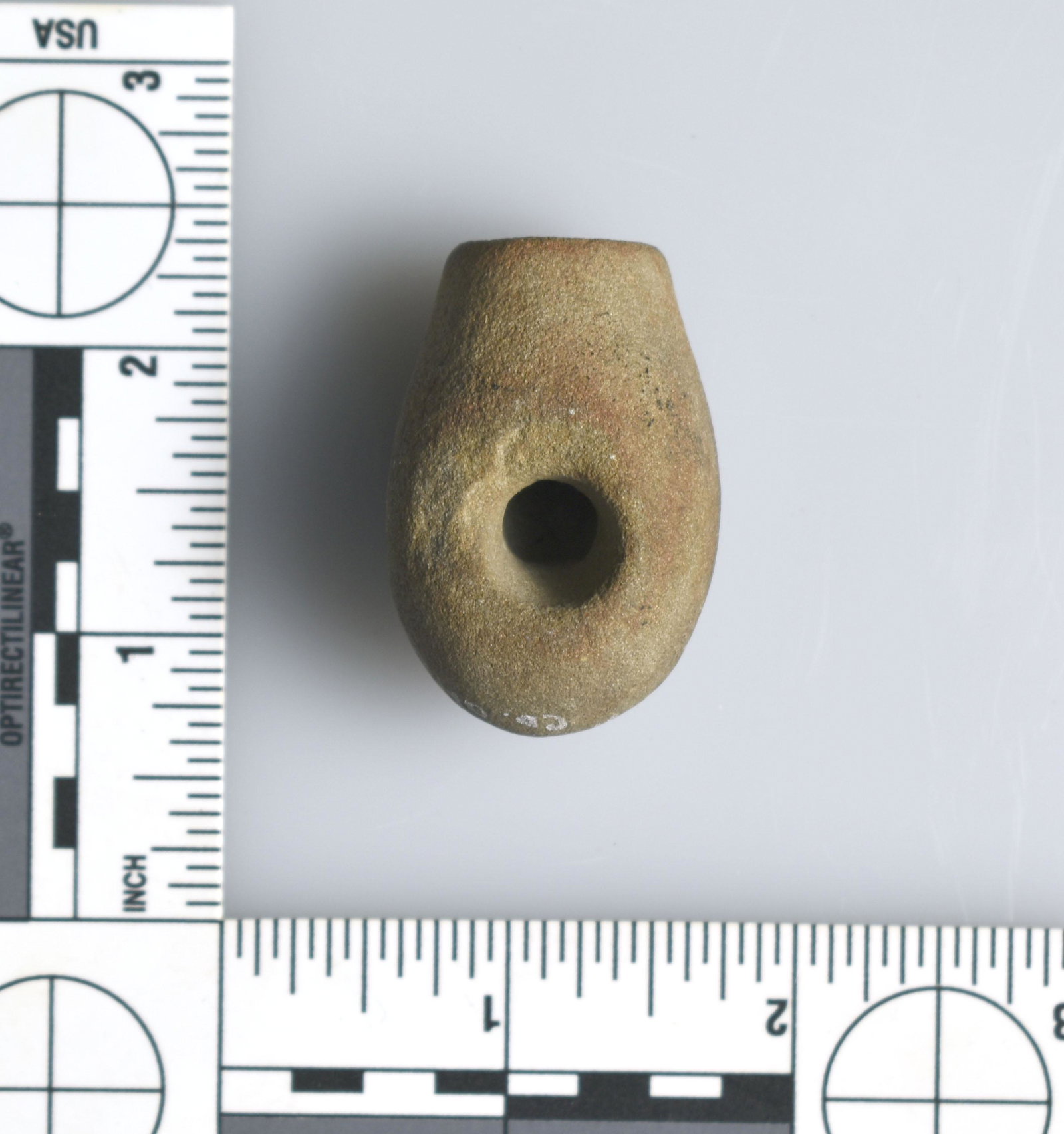 1-11/6" Vasiform Fort Ancient Pipe: Nice sandstone example form Hamilton Co., Ohio with collector tag V-81-04.