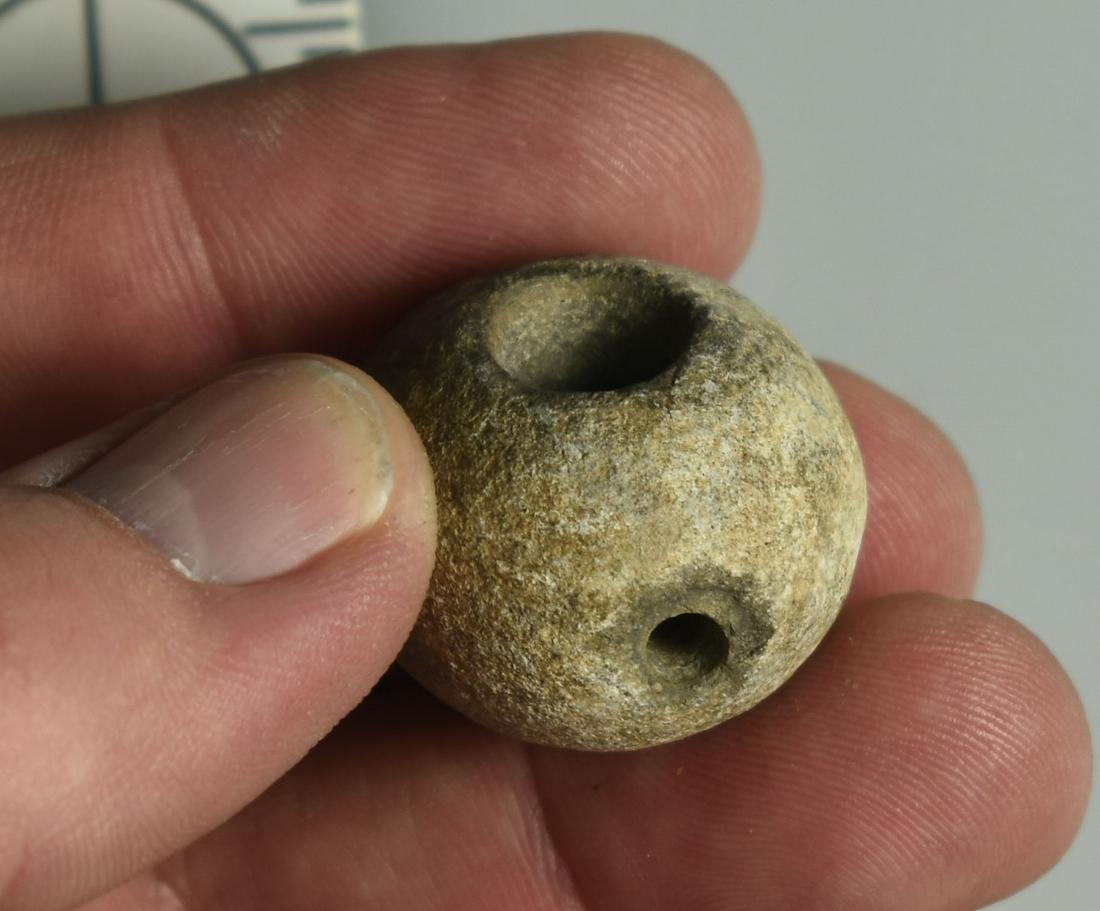 1-3/16" Pebble Pipe: Small round pipe made from limestone. Ohio.