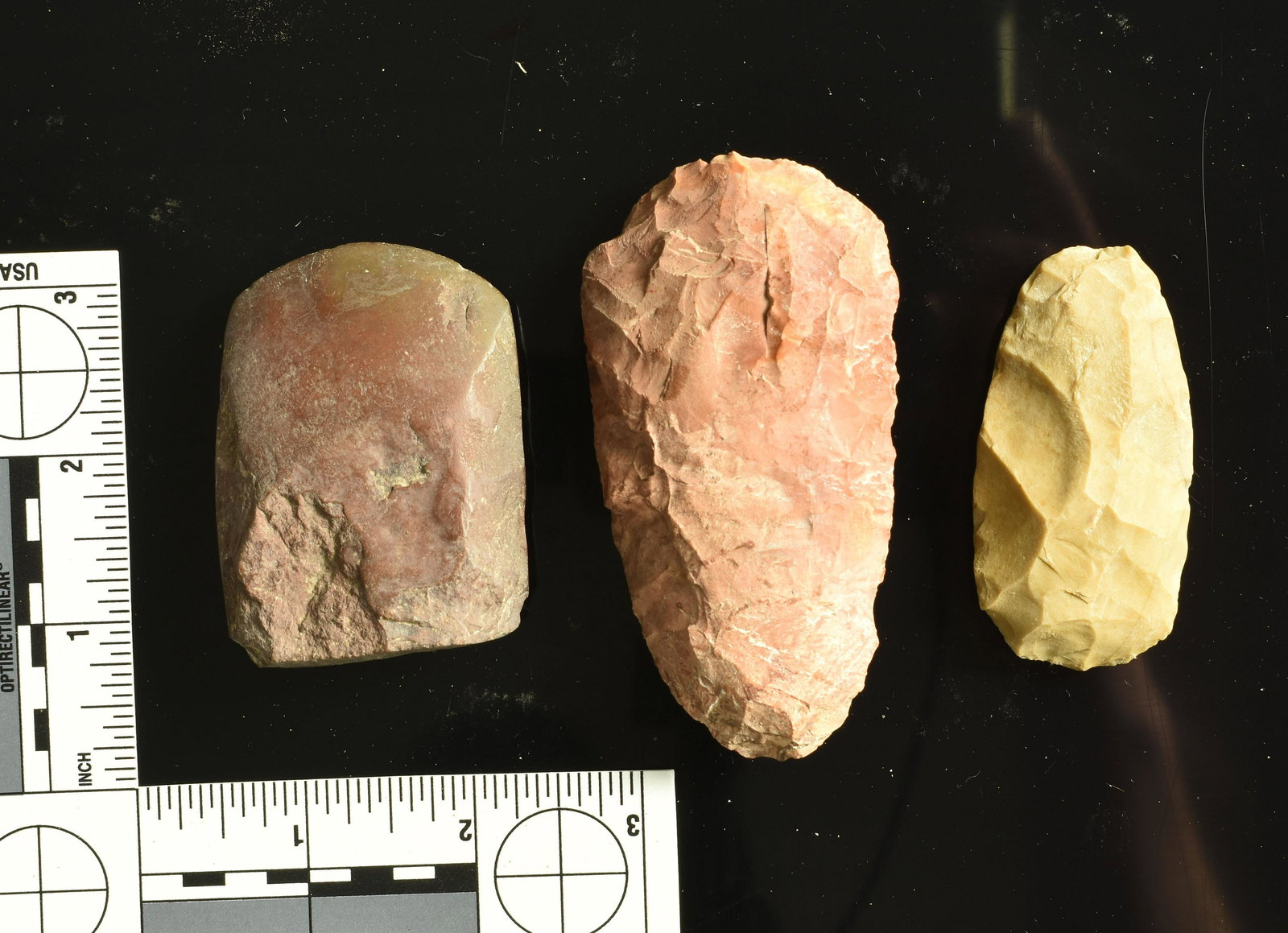 3 Celts.: Two flint, one hematite. Ex Cowan Hood Collection. Tennessee.