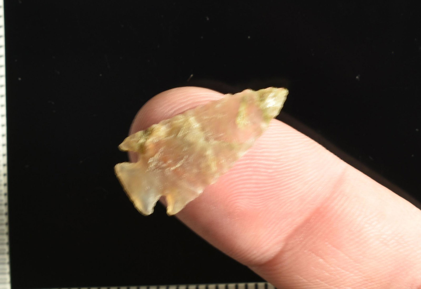 Amazing 1 1/8" Agate Gem Point: Made of multi colored 'read a newspaper through it' Agate. Wafer thin. Perfect symmetry. Ex- Bill Jackson Collection. Washington State.