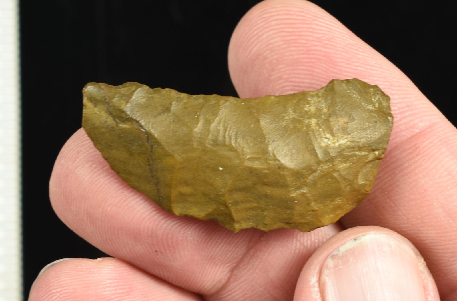 1-3/4" Paleo Crescent: Jasper. Ex Beckett Collection. Lassen Co., California.