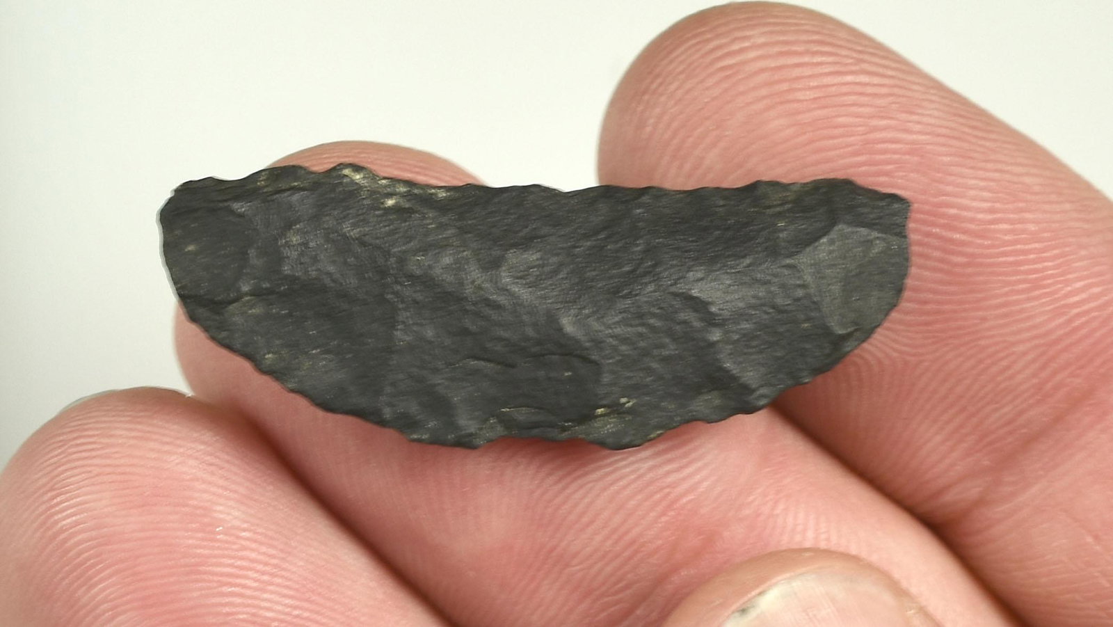 1-5/8" Paleo Crescent: Basalt. Ex Beckett Collection. Lassen Co., California.