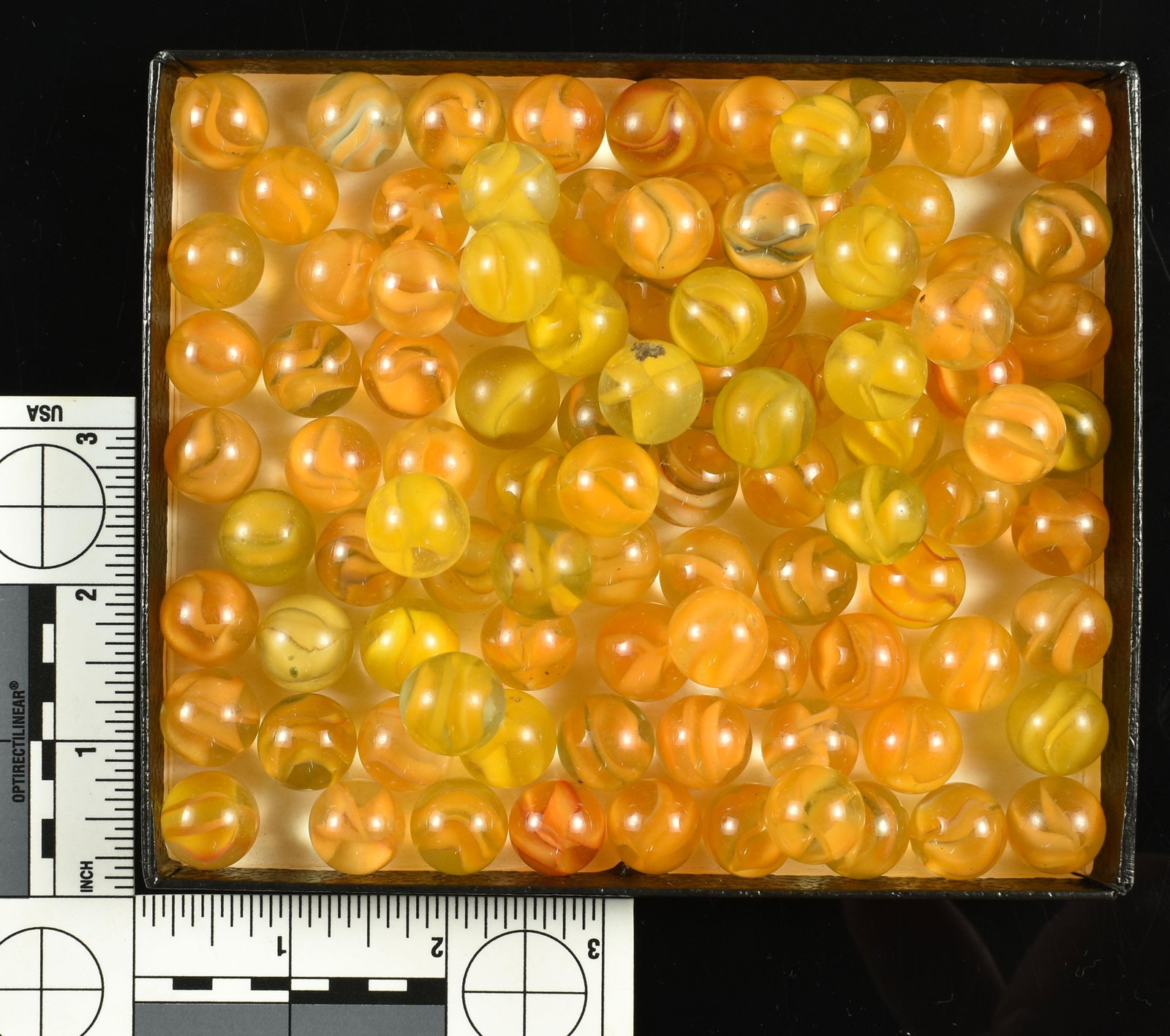 Vintage Lot of Orange Cat's Eye Marbles: Orange and yellow on clear. Bogard?