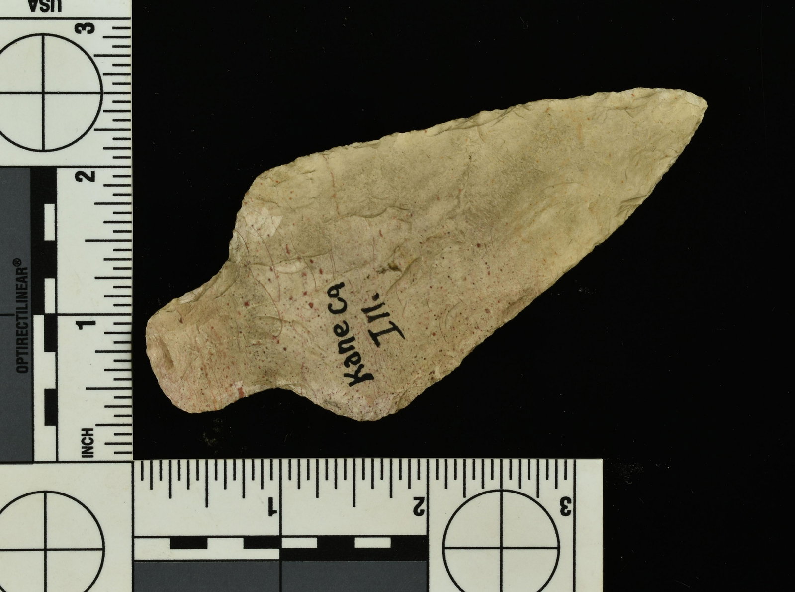 4-3/16" Adena: Kane Co., Illinois example in Burlington Chert. Ex Cowan Hood Collection.