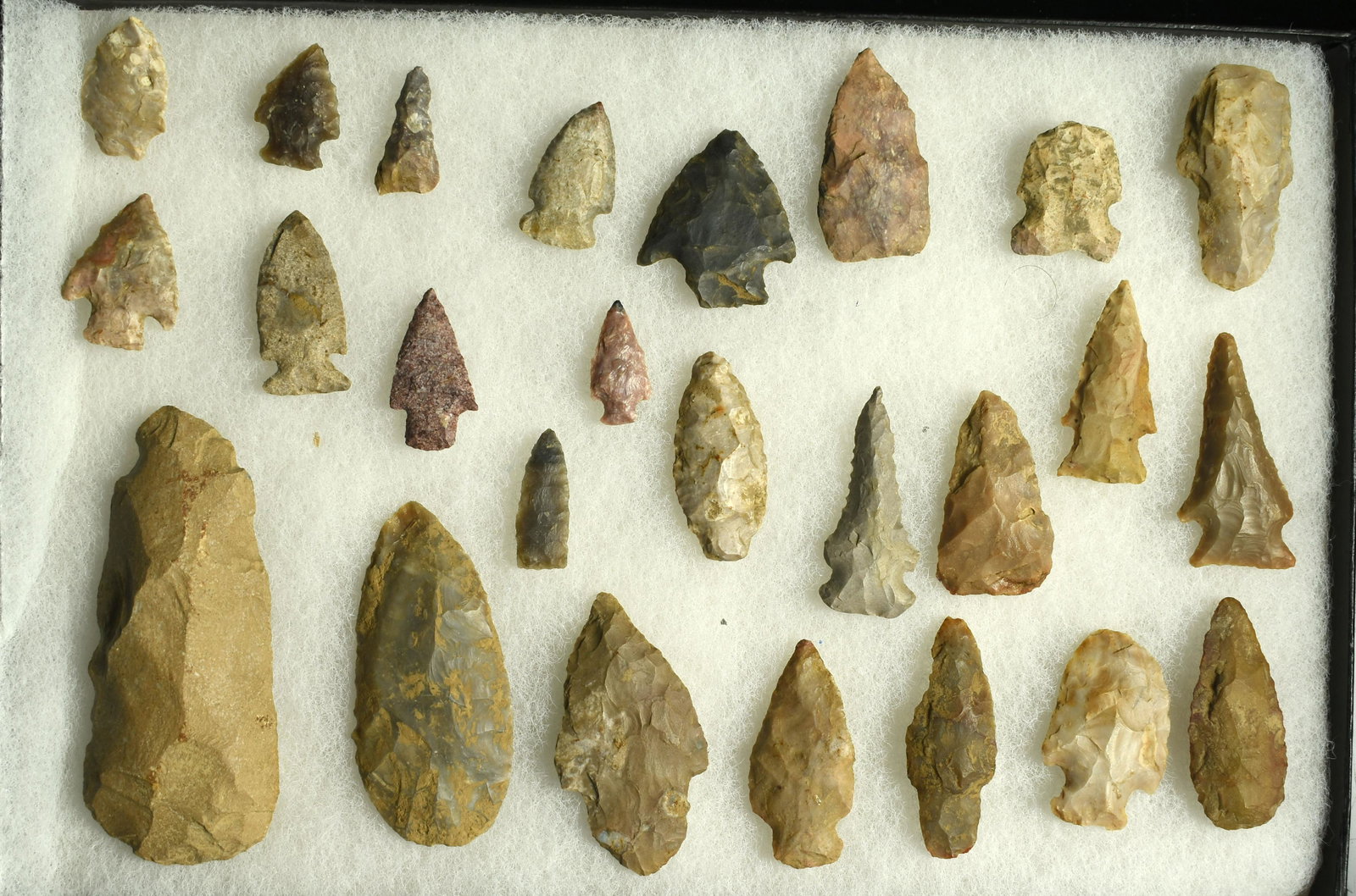 Large Lot of Kentucky Artifacts: Early Archaic points, Blades, Flint Celt, and other artifacts from Central Kentucky.