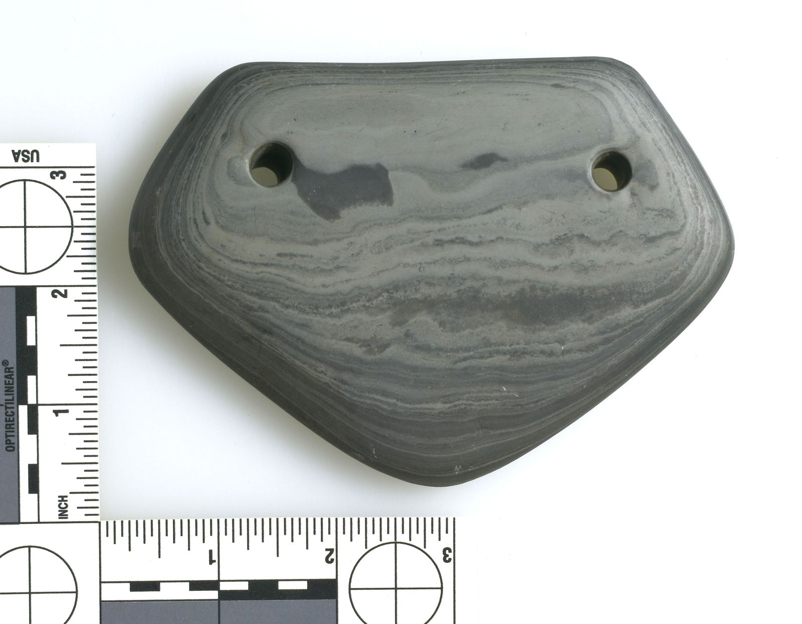 5-1/8" Reproduction Gorget: Banded Slate Reproduction. As-is.