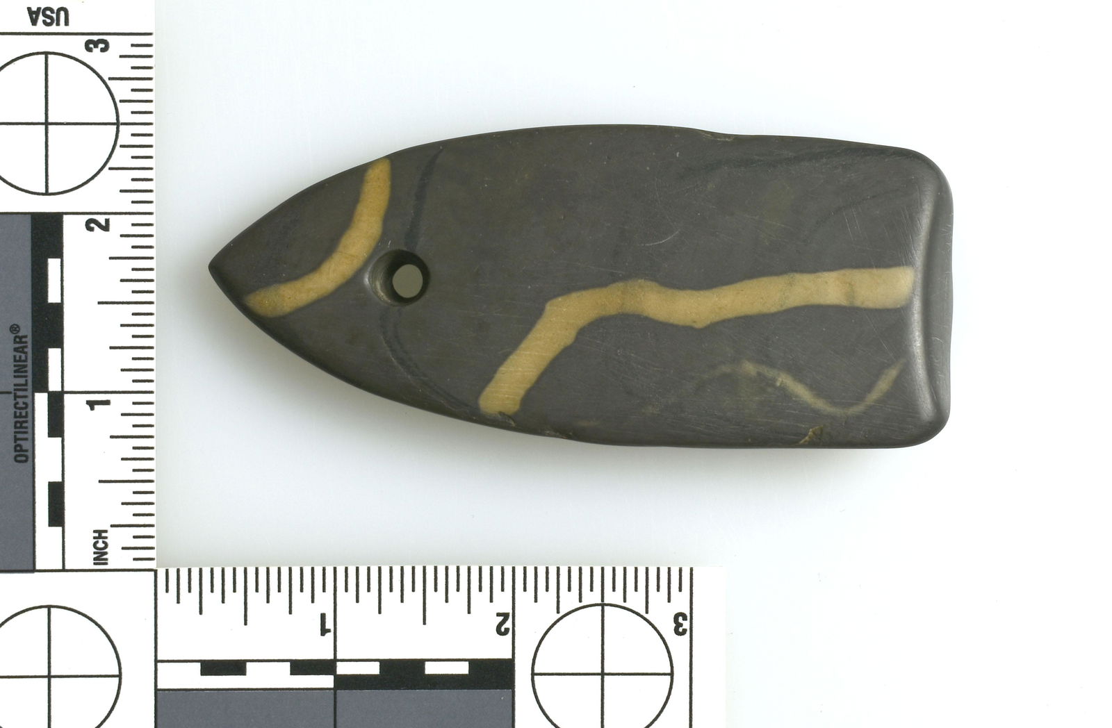 4-3/16" Reworked Gorget: Heavily reworked/resurfaced ridgeback gorget. As-is.