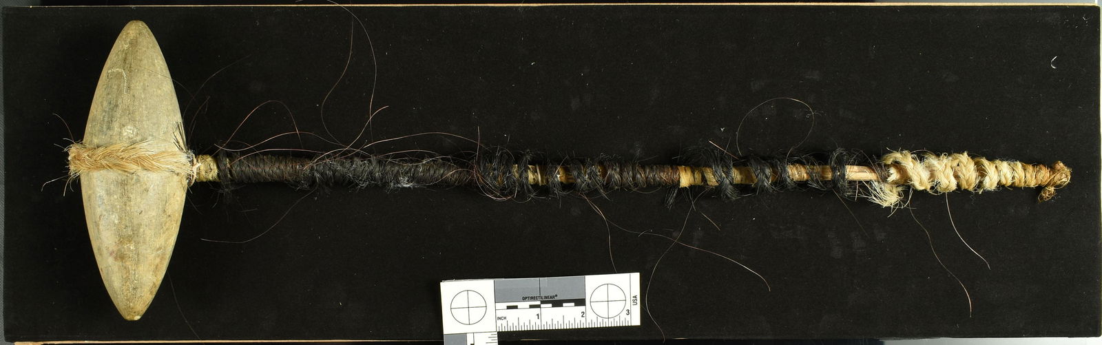 21" Plains Biconical War Club - Jackson COA: Fantastic example with display shadowbox case . Wrapped with braided horsehair. Ex Robert Blake Collection. Circa 1840-1890 AD