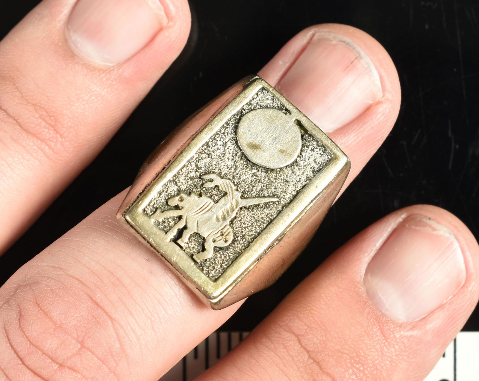 Vintage Sz 11 Southwestern Hallmarked Silver Ring: Marked Sterling and also has a yet unidentified picto mark in the form of a lobed cross. Likely 1960's or earlier