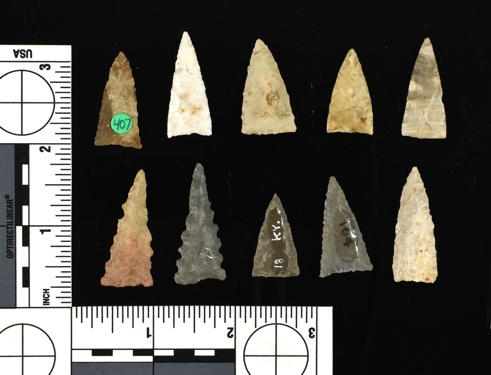 10 Excellent Triangles: Fort Ancient Serrated examples, Madison, Guntersville, Nice!