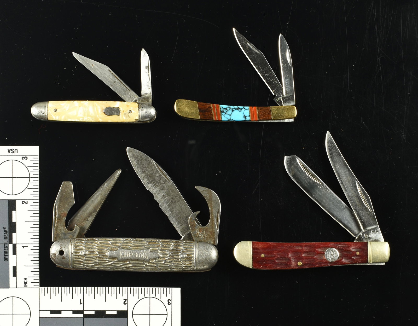 4 Vintage Pocketknives: Imperial, Rough Rider, Imperial 'Kamp King', and 1 unmarked.