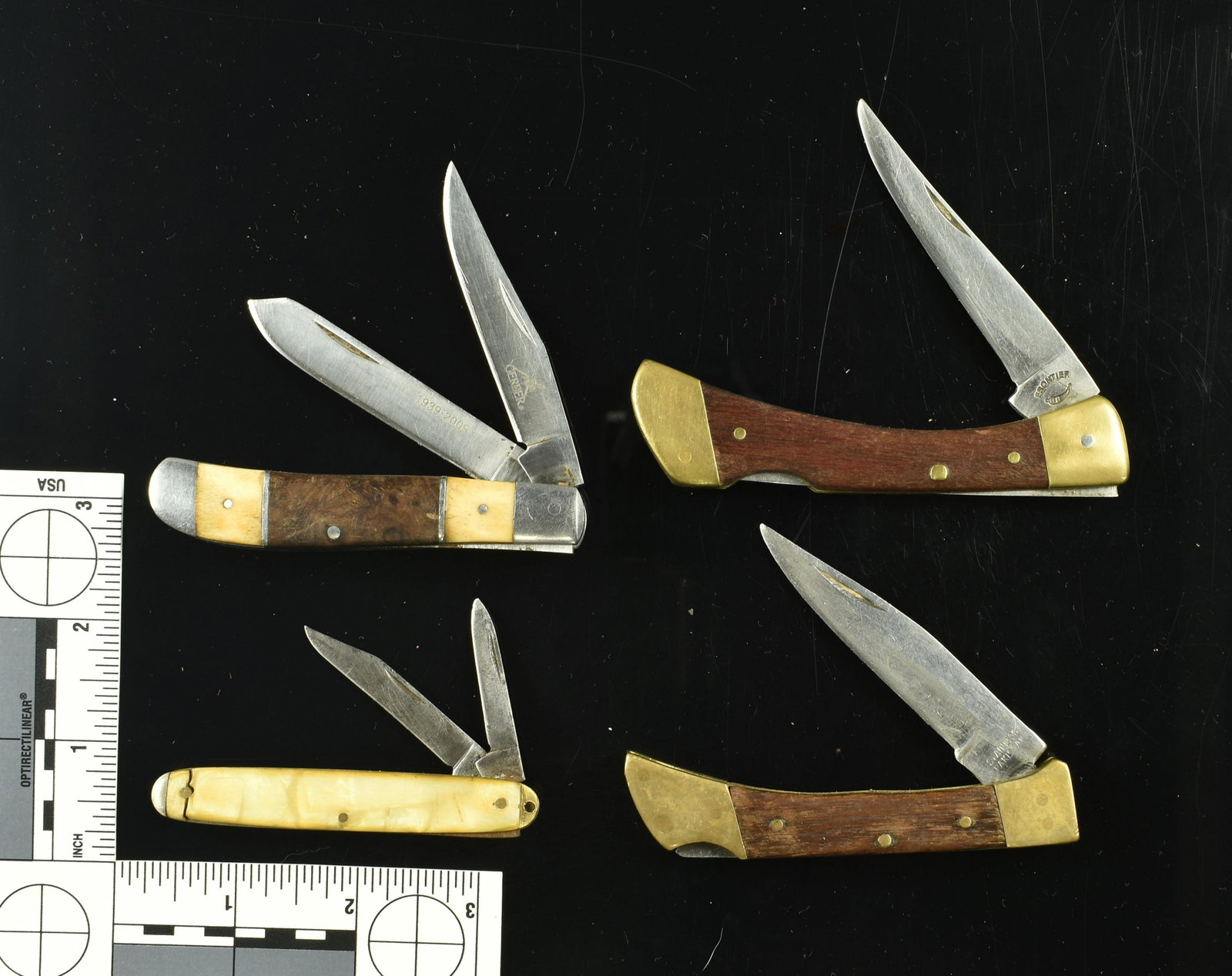 4 Vintage Pocketknives: 1 Imperial Frontier, 1 Gerber, 2 Unmarked.